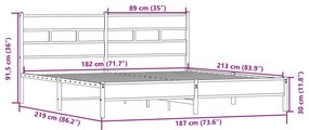 Estrutura de cama sem colchão 183x213cm metal carvalho sonoma