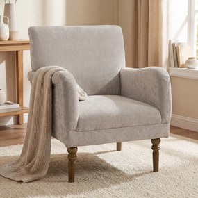 Poltrona Relax Estofado em Linho Apoios de Braços Elegantes Pés de Madeira Maciça Acolchoamento Espesso Cinzento