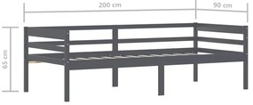 Estrutura de cama 90x200 cm pinho maciço cinzento-escuro