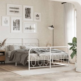vidaXL Estrutura de cama com cabeceira e pés 135x190 cm metal branco