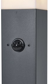 Candeeiro de exterior cinzento escuro com vidro opalino 80cm IP44 com tomada e sensor de movimento - Malios Moderno