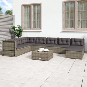 vidaXL 8 pcs conjunto lounge de jardim c/ almofadões vime PE cinzento