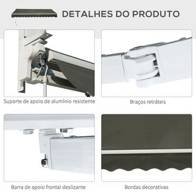 Toldo Manual Retrátil 350x250 cm Toldo para Varanda com Manivela de Me