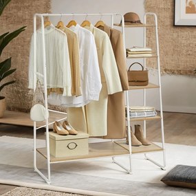 Guarda roupa com 5 prateleiras, 6 ganchos laterais para quarto 45 x 120 x 160 cm cor carvalho-branco