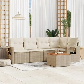 6 pcs conjunto de sofás p/ jardim com almofadões vime PE bege
