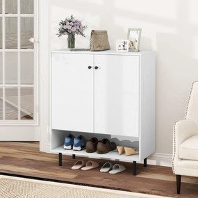 Aparador de madeira 75 x 35 x 95 cm com prateleiras ajustáveis e 2 portas, vitrine, armário buffet, armário de cozinha, branco