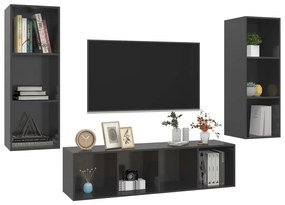 3 pcs conjunto móveis de TV derivados madeira cinza brilhante