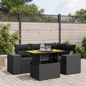vidaXL 5 pcs conjunto sofás de jardim com almofadões vime PE preto