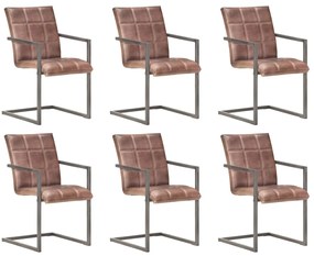 vidaXL Cadeiras jantar cantilever 6 pcs couro genuíno castanho velho
