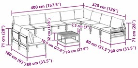 Conjunto de Sofá de Jardim 11 pcs Cinzento-escuro Aço