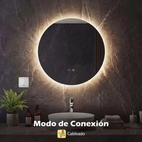 Espelho redondo LED de 60 cm com luz; espelho de casa de banho para montagem na parede com intensidade de luz ajustável e controlo tátil
