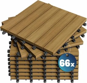 Conjunto de 66 ladrilhos de madeira de eucalipto, 30 x 30 cm Castanho