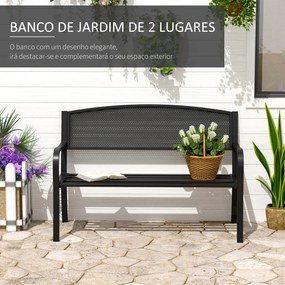 Banco de Jardim de 2 Lugares Banco de Exterior com Encosto de Malha de Aço para Pátio Varanda 127x60x87 cm Preto