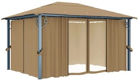 Gazebo com cortina 400x300 cm alumínio cinzento-acastanhado