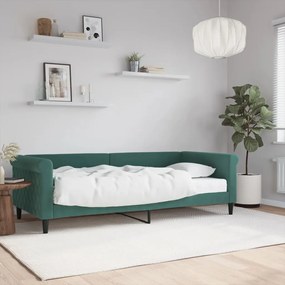 Sofá-cama com colchão 90x200 cm veludo verde-escuro