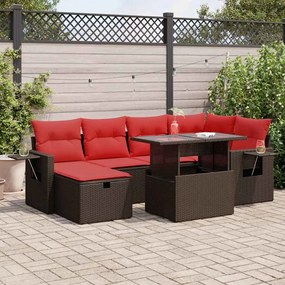 7 pcs conjunto sofás jardim c/ almofadões vime PE/acácia preto
