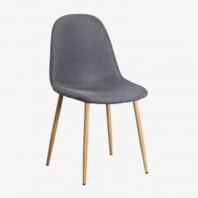 Cadeira De Jantar Estofada Glamm Madeira Natural & Linho Gris Antracita - Sklum