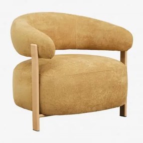 Poltrona Jolie Em Tecido Chenille Madeira Natural & Chenille Mostarda - Sklum