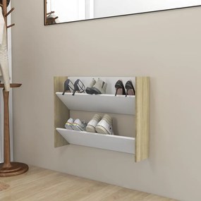 vidaXL Sapateira de parede 80x18x60cm contrapl. branco/carvalho sonoma
