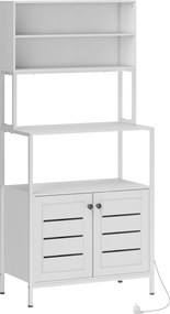 Armário de Cozinha com Tomada de Corrente Suporte para Micro-Ondas 2 Entradas USB e Compartimentos 80x42x171 cm Branco