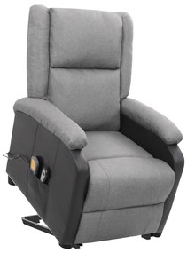 vidaXL Poltrona elevatória de massagens tecido cinzento-claro
