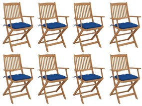 vidaXL Cadeiras de exterior dobráveis c/ almofadões 8pcs acácia maciça