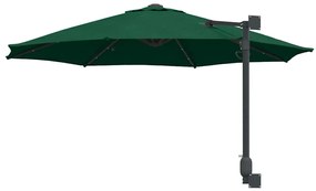 Guarda-sol de Jardim Montado na Parede com LEDs Verde 248 cm