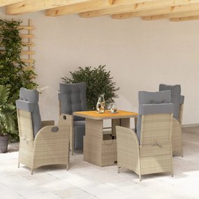 vidaXL 5 pcs conjunto de jantar p/ jardim com almofadões vime PE bege