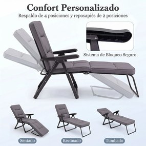 Espreguiçadeira de Exterior Dobrável, 52 x 163 x 63 cm, Encosto e Apoio para os Pés Ajustáveis, Cinzento