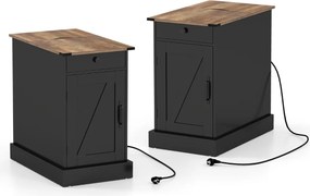 Conjunto de 2 mesas cabeçeira, mesas apoio 35 x 60 x 62 cm com estação de carregamento e armazenamento, gaveta, estante ajustável e bandeja removível,