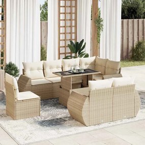vidaXL 9 pcs conjunto de sofás p/ jardim com almofadões vime PE bege