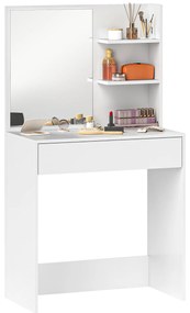 HOMCOM Toucador de Maquilhagem com Espelho Mesa de Maquilhagem com Gaveta e Prateleiras Abertas 75x40x137 cm Branco