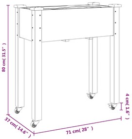 Floreira c/ forro e rodas 71x37x80 cm abeto maciço castanho