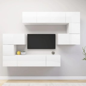 vidaXL 8 pcs conjunto de móveis de TV contraplacado branco brilhante