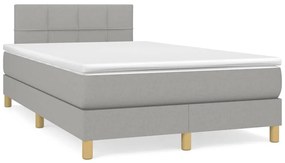 Cama box spring c/ colchão e LED 120x190 cm tecido cinza-claro