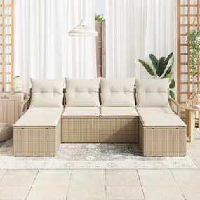 Conjunto de Sofá de Jardim com 6 Peças e Almofadas Beiges em Polyratta