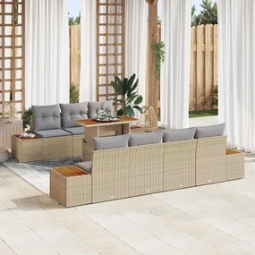 Conjunto de Sofás de Jardim vidaXL com Almofadas Bege Vime Sintético