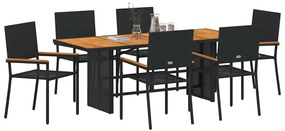 Conjunto de Jantar para Jardim de 7 Peças Polirattan Preto