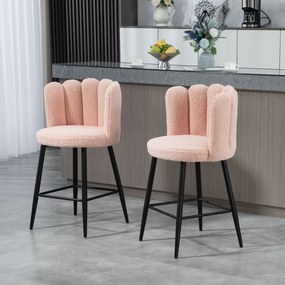 Conjunto de 2 bancos de bar com encosto e apoio para os pés, pés em aço, 52 x 53 x 93 cm, rosa