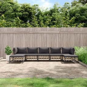 vidaXL 7 pcs conjunto lounge de jardim c/ almofadões vime PE antracite