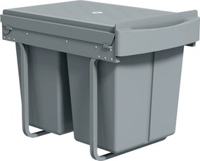 HOMCOM Balde do Lixo Sob o Balcão Balde do Lixo de Cozinha 2 Contentores de Reciclagem Removíveis 2 x 20 L 52x33,5x41 cm Cinzento | Aosom Portugal