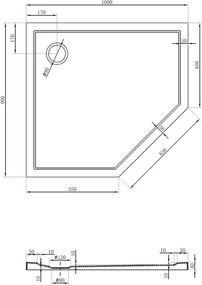 Mexen Flow base de duche pentagonal slim esquerda 100 x 90 cm, branco brilho - 46P109010L