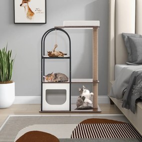 Arranhador para gatos de 118 cm com estrutura metálica Posto de arranhar de juta Tábua de sisal Bola de sisal Centro de actividades suspenso para gato