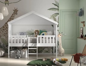 Cama para Crianças Casa HOUSEBED COM ESCADA BRANCA