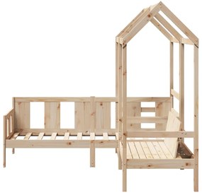 Conjunto de sofá-cama e banco c/ telhado 90x200 cm pinho maciço