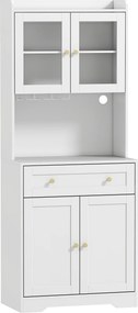 HOMCOM Armário de cozinha com bancada, suporte para taças de vinho, despenseiro para cozinha, sala de jantar, 170 cm, MDF, Vidro, Branco | Aosom Portugal