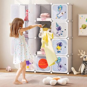 Guarda roupa Infantil de 12 Cubos para Bebéscom 2 secções para pendurar  107 x 36 x 142 cm Branco