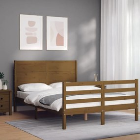 Estrutura de cama dupla pequena 4FT madeira maciça castanho-mel