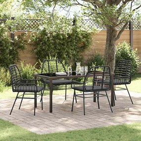 vidaXL Conjunto de Jantar de Jardim com 5 Peças e Almofadas, Ratan Preto