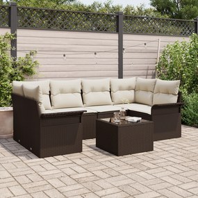 Conjunto de Sofás de Jardim vidaXL 7 Peças com Almofadas Marrom de Rattan Poliéster